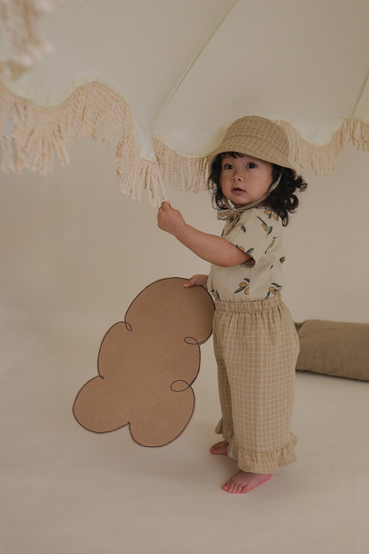 organic zoo】Grid Check Frill Culottes Wheat パンツ 1-2Y,2