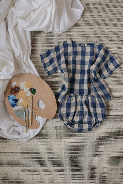 【organic zoo】Pottery Blue Gingham Boxy T-Shirt Tシャツ 6-12M,1-2Y,2-3Y,3-4Y（Sub Image-12） | Coucoubebe/ククベベ
