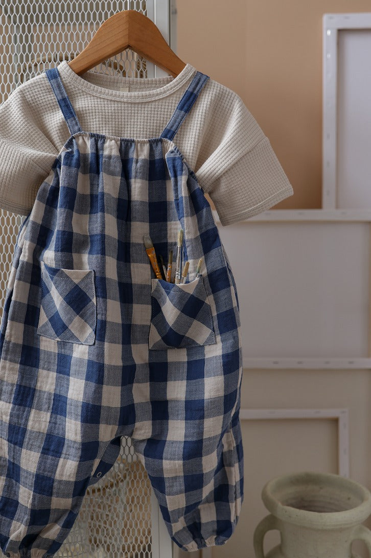 organic zoo】【30%OFF】Pottery Blue Gingham Artisan Jumpsuit ジャンプスーツ  0-6M,6-12M,1-2Y, | Coucoubebe/ククベベ