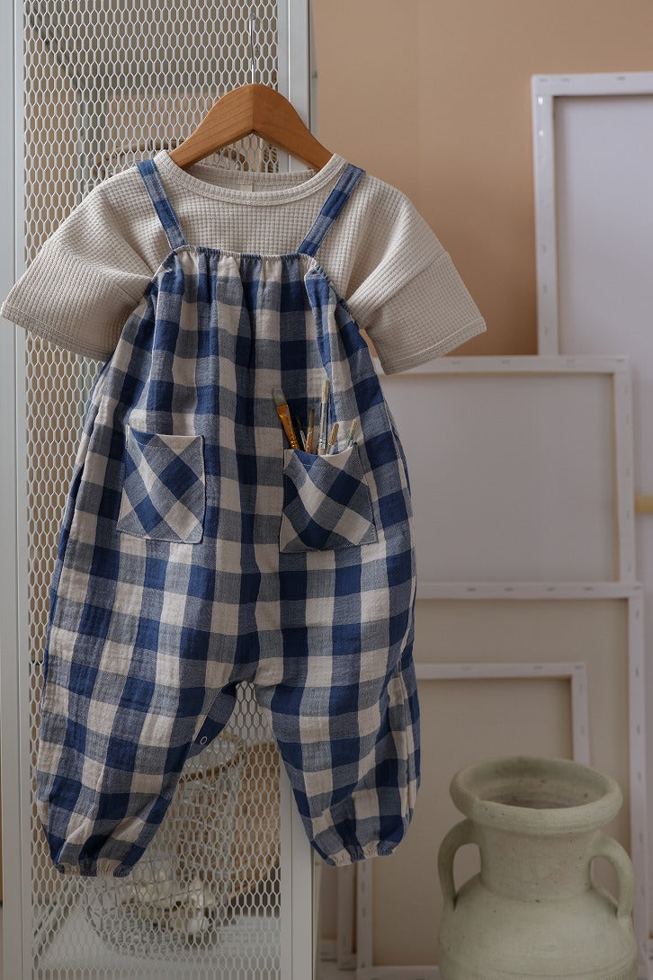 【organic zoo】Pottery Blue Gingham Artisan Jumpsuit ジャンプスーツ 0-6M,6-12M,1-2Y,2-3Y,3-4Y  | Coucoubebe/ククベベ