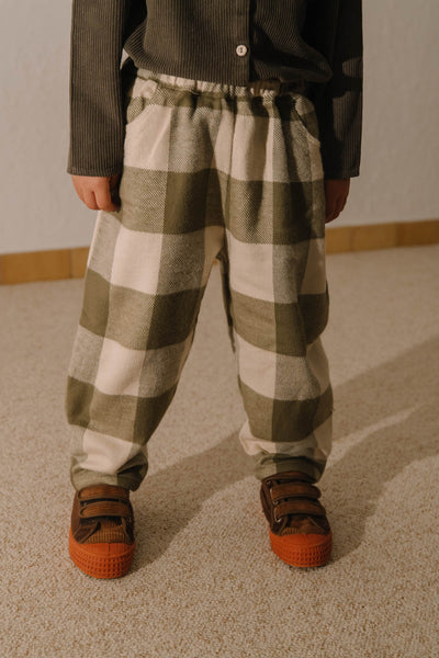 【STUDIO BOHEME】CARROT PANTS KAKI GINGHAM パンツ 12m,18m,24m,36m,4y（Sub Image-3） | Coucoubebe/ククベベ