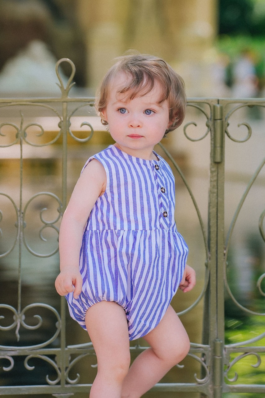 【LOIR Paris】Romper PIO Large blue stripes ロンパース 6m,12m,18m,24m  | Coucoubebe/ククベベ