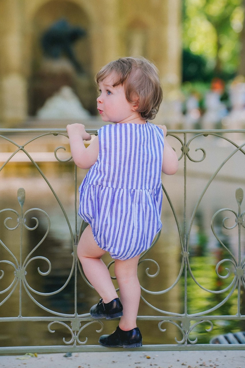 LOIR Paris】【40％OFF】Romper PIO Large blue stripes ロンパース 6m 