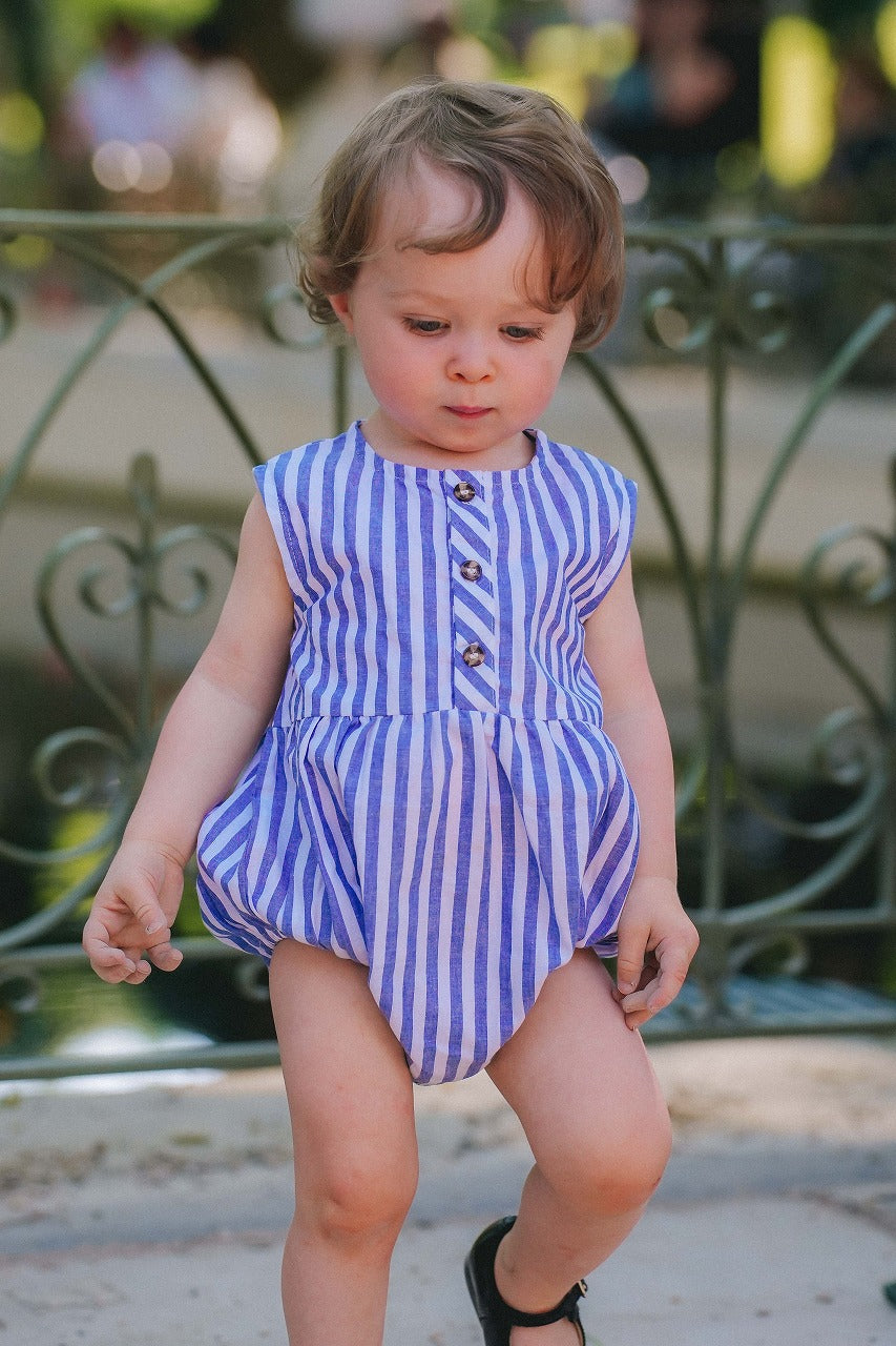 LOIR Paris】【40％OFF】Romper PIO Large blue stripes ロンパース 6m 