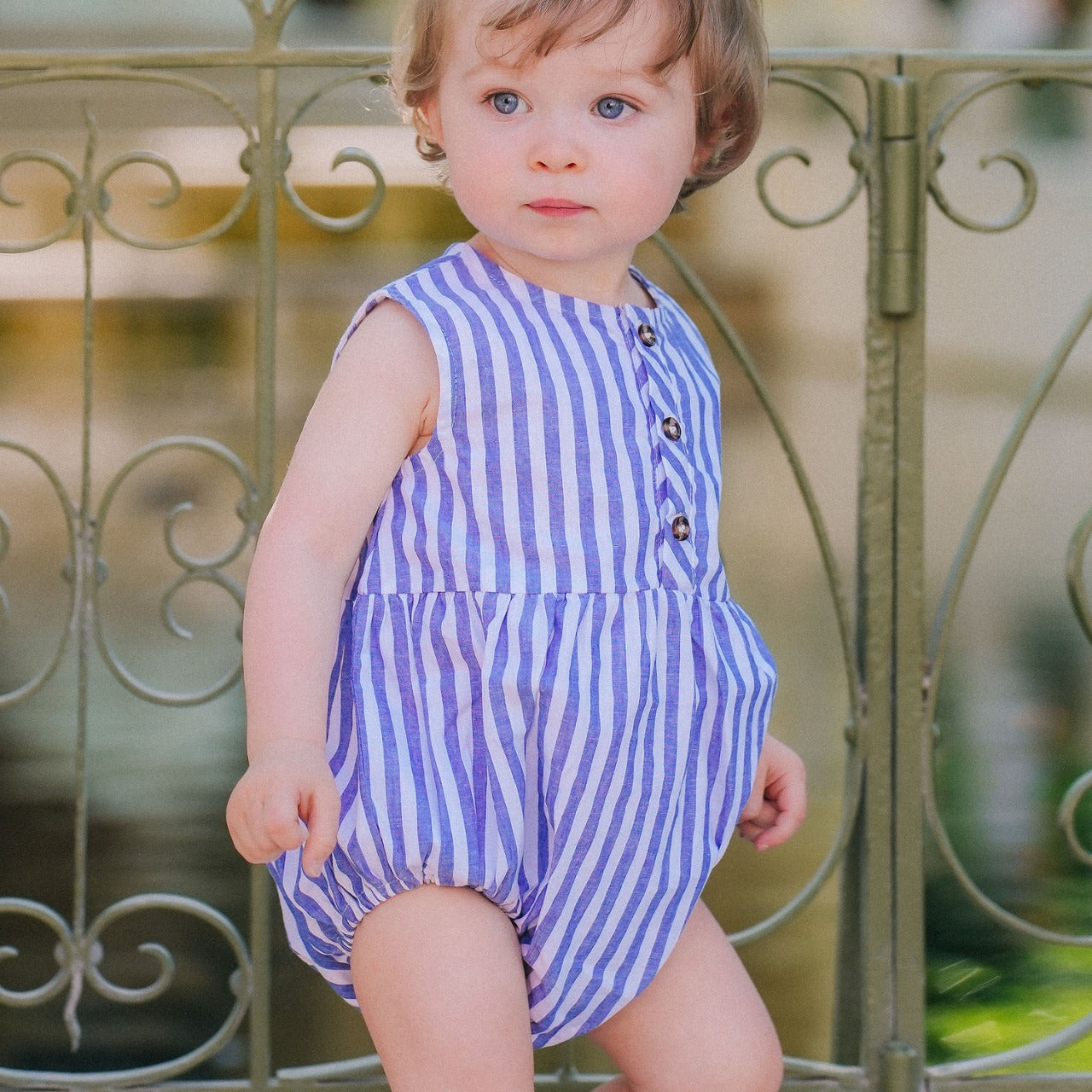 【LOIR Paris】Romper PIO Large blue stripes ロンパース 6m,12m,18m,24m  | Coucoubebe/ククベベ