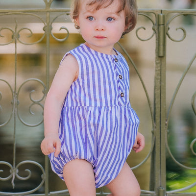 【LOIR Paris】Romper PIO Large blue stripes ロンパース 6m,12m,18m,24m（Sub Image-3） | Coucoubebe/ククベベ