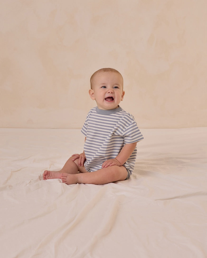 【QUINCY MAE】RELAXED BUBBLE ROMPER BLUE STRIPE ロンパース 6-12m,12-18m,18-24m  | Coucoubebe/ククベベ