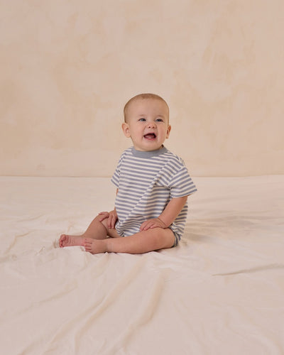 【QUINCY MAE】RELAXED BUBBLE ROMPER BLUE STRIPE ロンパース 6-12m,12-18m,18-24m（Sub Image-3） | Coucoubebe/ククベベ