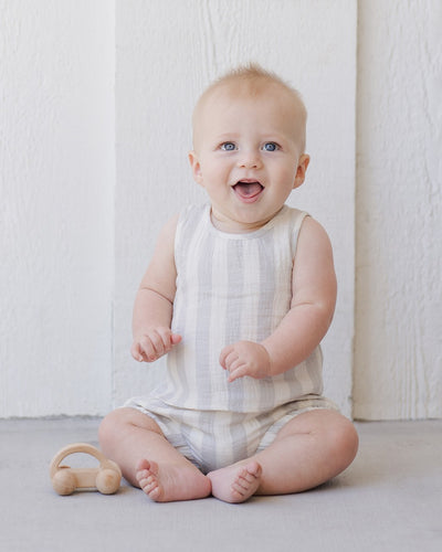 【QUINCY MAE】WOVEN TANK+SHORT SET SKY STRIPE セットアップ 12-18m,18-24m,2-3y（Sub Image-2） | Coucoubebe/ククベベ