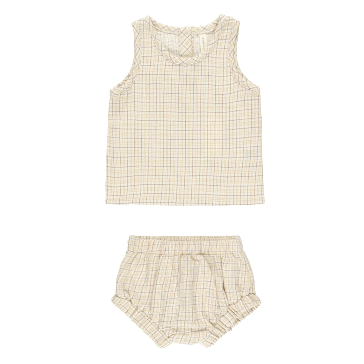 【QUINCY MAE】WOVEN TANK+SHORT SET YELLOW PLAID セットアップ 12-18m,18-24m,2-3y  | Coucoubebe/ククベベ