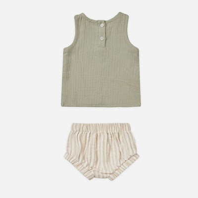 【QUINCY MAE】【30%OFF】WOVEN TANK+SHORT SET SAGE STRIPE セットアップ 12-18m,18-24m,2-3y（Sub Image-2） | Coucoubebe/ククベベ