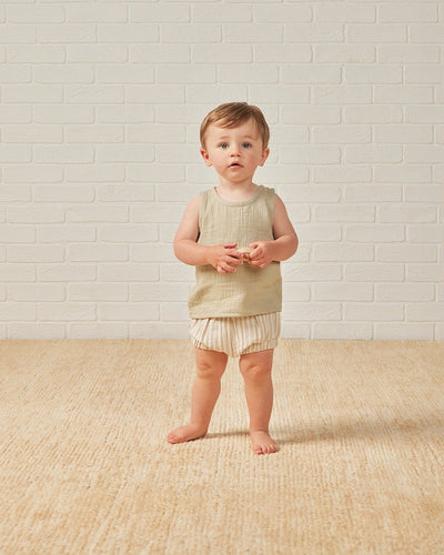 【QUINCY MAE】【30%OFF】WOVEN TANK+SHORT SET SAGE STRIPE セットアップ 12-18m,18-24m,2-3y（Sub Image-4） | Coucoubebe/ククベベ