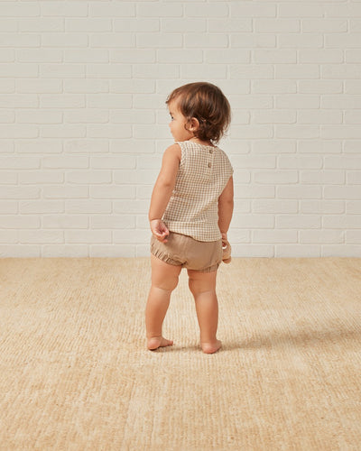 【QUINCY MAE】【30%OFF】WOVEN TANK+SHORT SET OAT GINGHAM セットアップ 12-18m,18-24m,2-3y（Sub Image-2） | Coucoubebe/ククベベ