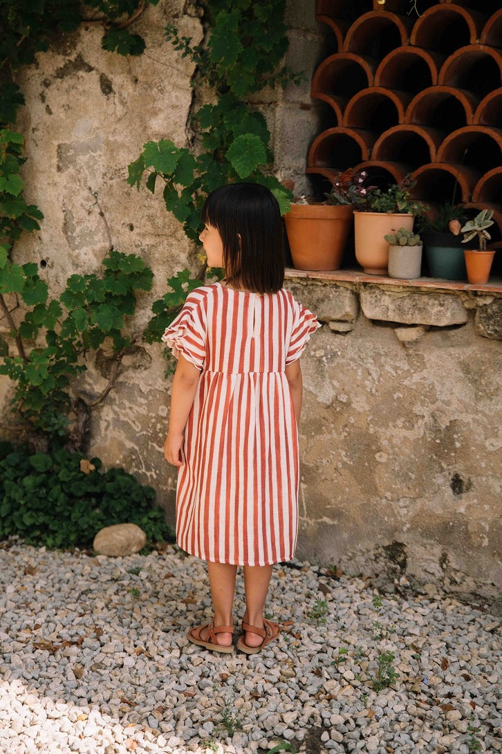 【STUDIO BOHEME】【予約】　DRESS COUSINE STRIPES BRICK-RED ワンピース 18m,24m,36m  | Coucoubebe/ククベベ