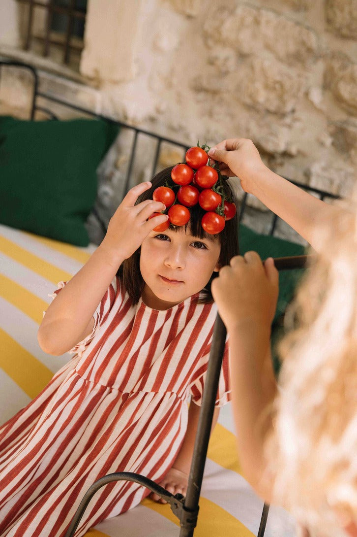 【STUDIO BOHEME】【予約】　DRESS COUSINE STRIPES BRICK-RED ワンピース 18m,24m,36m  | Coucoubebe/ククベベ