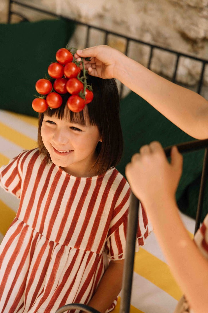 【STUDIO BOHEME】【予約】　DRESS COUSINE STRIPES BRICK-RED ワンピース 18m,24m,36m  | Coucoubebe/ククベベ