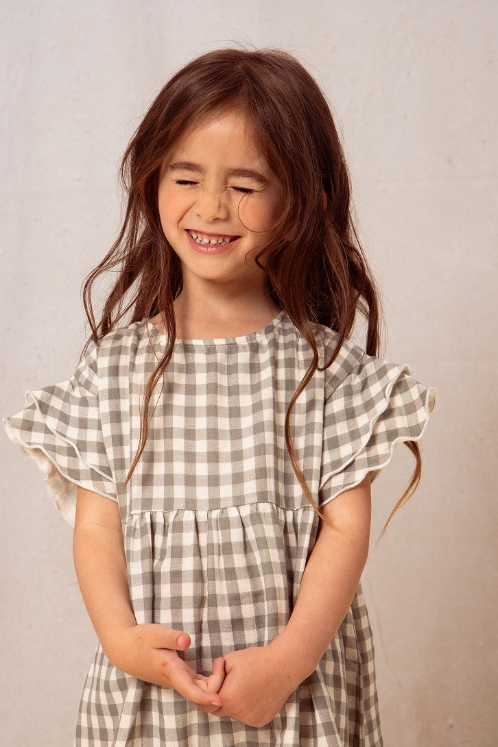 【STUDIO BOHEME】【予約】　DRESS COUSINE GINGHAM GREY GREEN ワンピース 18m,24m,36m  | Coucoubebe/ククベベ