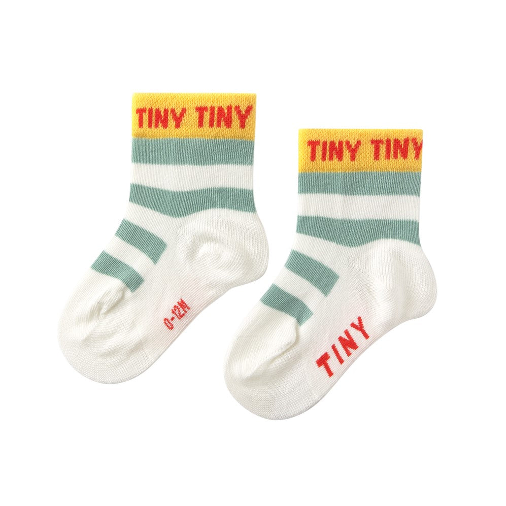 【tinycottons】STRIPES SHORT HEIGHT SOCKS off-white/washed emerald 靴下 12-24m,2-4y  | Coucoubebe/ククベベ