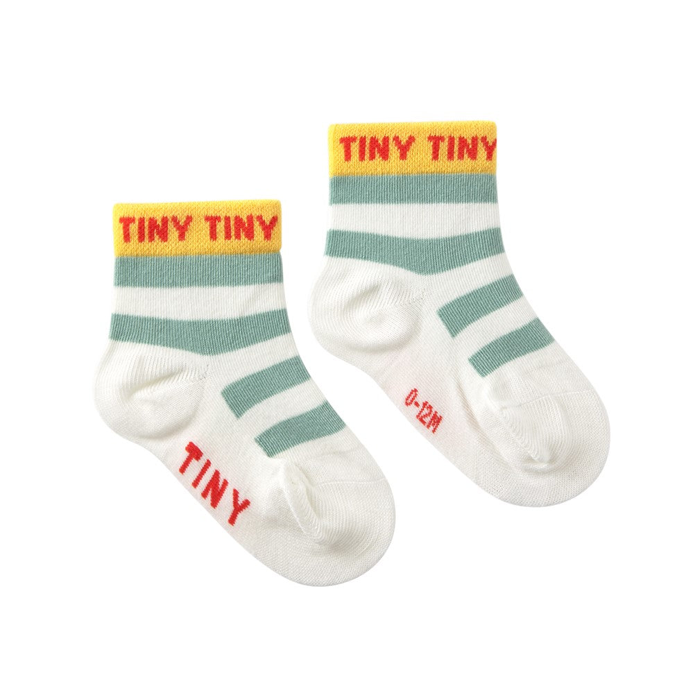 【tinycottons】STRIPES SHORT HEIGHT SOCKS off-white/washed emerald 靴下 12-24m,2-4y  | Coucoubebe/ククベベ