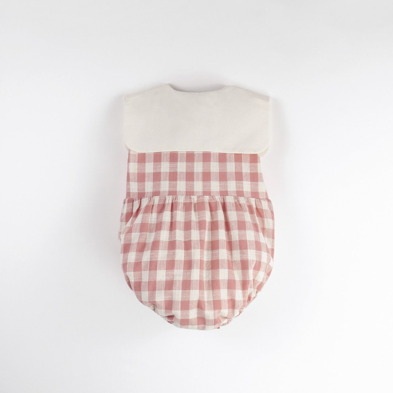 【Popelin】【30%OFF】Pink check romper suit with bib collar ロンパース 9/12m,12/18m  | Coucoubebe/ククベベ