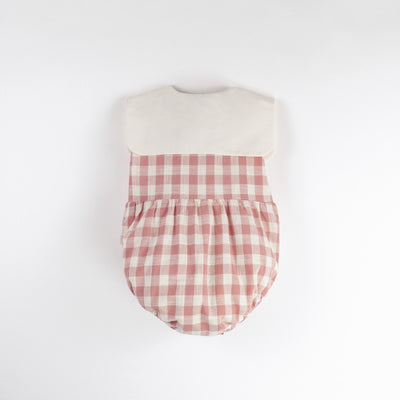 【Popelin】【30%OFF】Pink check romper suit with bib collar ロンパース 9/12m,12/18m（Sub Image-2） | Coucoubebe/ククベベ