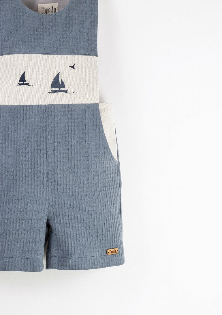 【Popelin】【30%OFF】Blue boat motif dungarees ダンガリー 12/18m,18/24m,2/3y,3/4y  | Coucoubebe/ククベベ