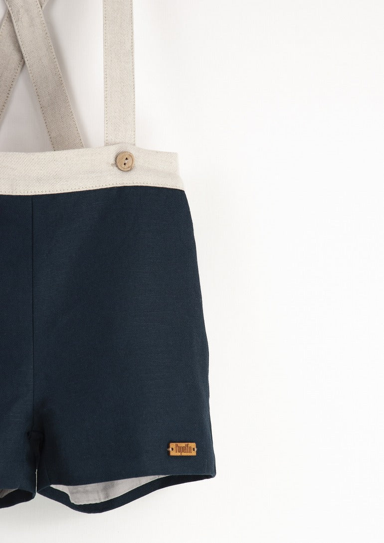 【Popelin】【30%OFF】Navy blue dungarees with straps ダンガリー 12/18m,18/24m,2/3y,3/4y  | Coucoubebe/ククベベ