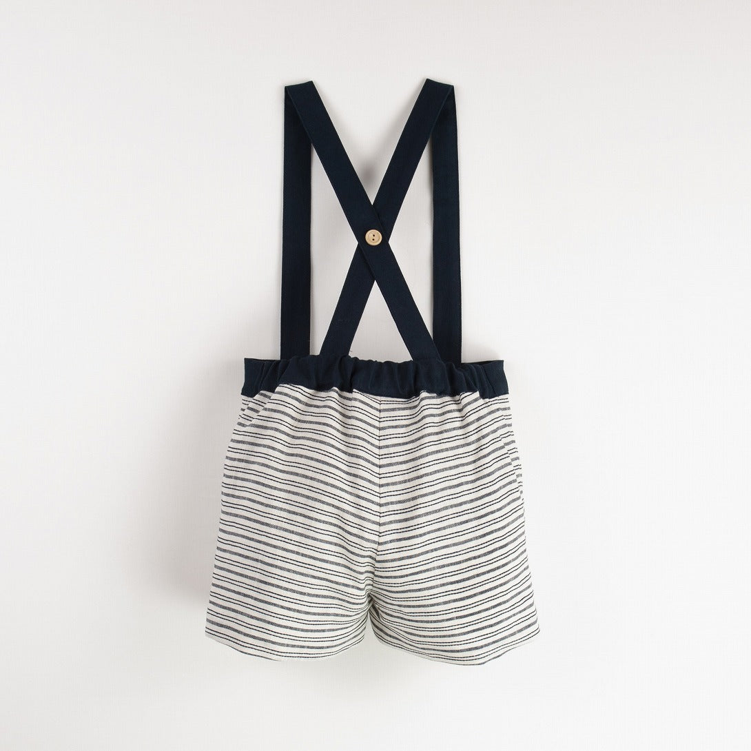 【Popelin】【30%OFF】Embroidered striped dungarees with straps ダンガリー 12/18m,18/24m,2/3y,3/4y  | Coucoubebe/ククベベ