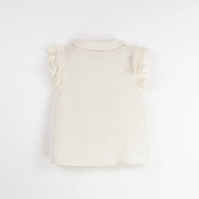【Popelin】【30%OFF】Off-white sleeveless shirt with frills ノースリーブシャツ 12/18m,18/24m,2/3y,3/4y（Sub Image-2） | Coucoubebe/ククベベ