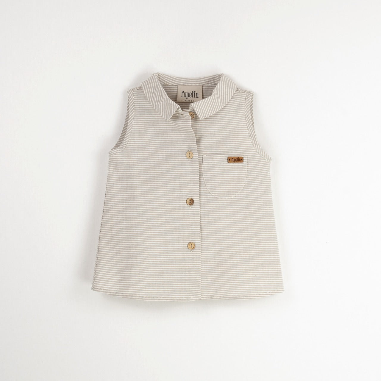 【Popelin】【30%OFF】Sand striped sleeveless shirt ノースリーブシャツ 12/18m,18/24m,2/3y,3/4y  | Coucoubebe/ククベベ