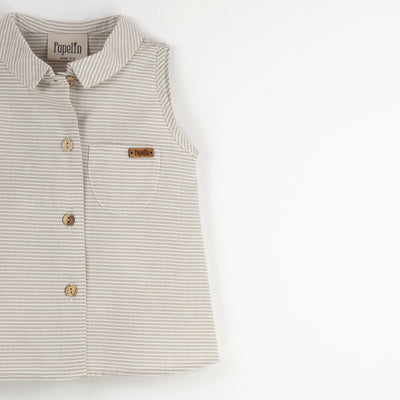 【Popelin】【30%OFF】Sand striped sleeveless shirt ノースリーブシャツ 12/18m,18/24m,2/3y,3/4y（Sub Image-3） | Coucoubebe/ククベベ