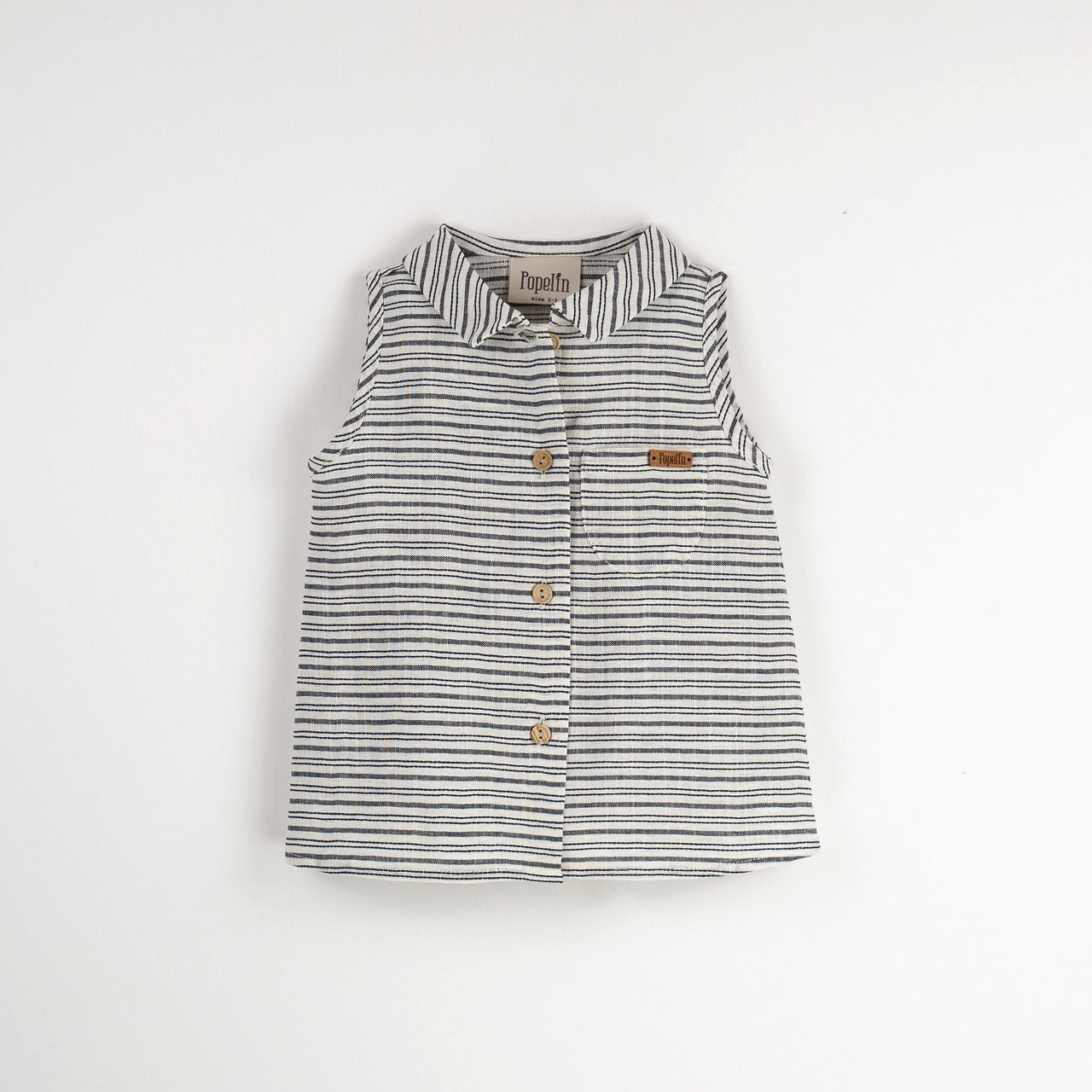【Popelin】【30%OFF】Embroidered striped sleeveless shirt ノースリーブシャツ 12/18m,18/24m,2/3y,3/4y  | Coucoubebe/ククベベ
