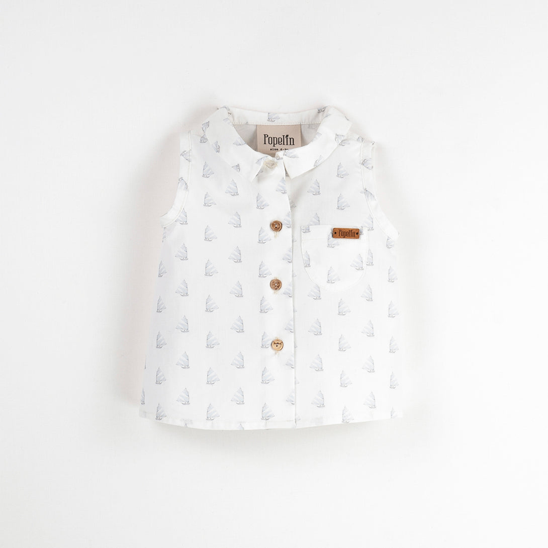 【Popelin】【40%OFF】Boat motif sleeveless shirt ノースリーブシャツ 12/18m,18/24m,2/3y,3/4y  | Coucoubebe/ククベベ