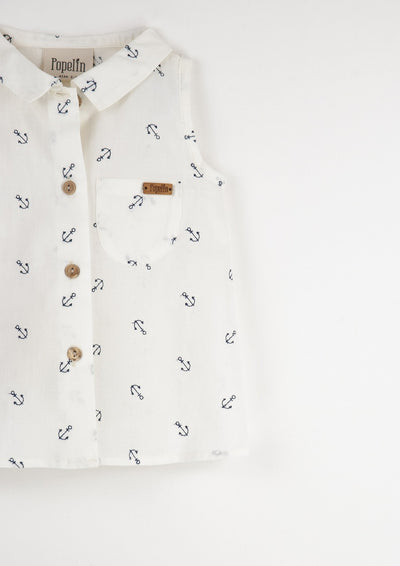 【Popelin】【30%OFF】Boat motif sleeveless shirt ノースリーブシャツ 12/18m,18/24m,2/3y,3/4y（Sub Image-3） | Coucoubebe/ククベベ