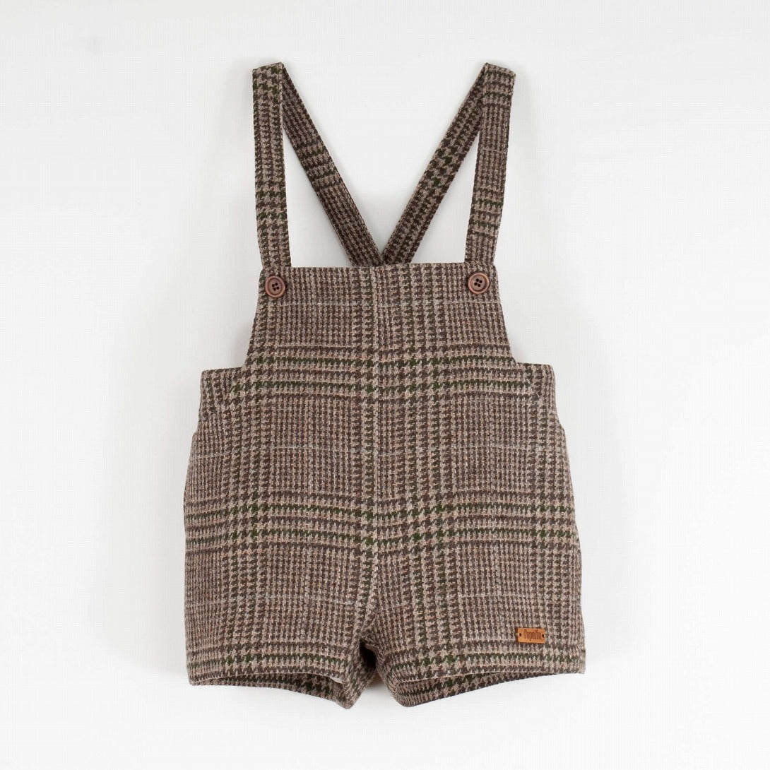 【Popelin】Brown plaid woollen short romper suit with pockets ロンパース 12/18m,18/24m,2/3y  | Coucoubebe/ククベベ