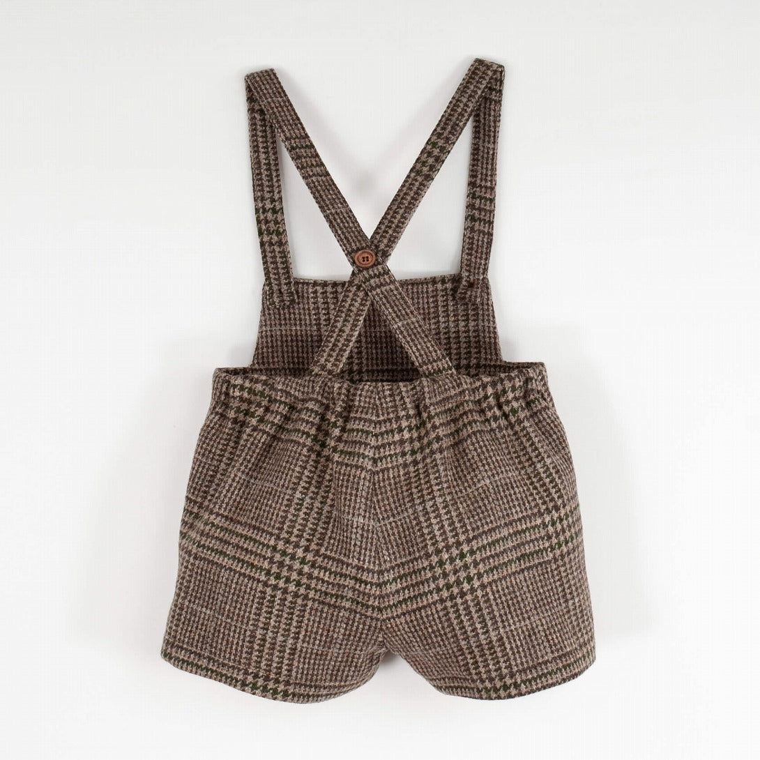 【Popelin】Brown plaid woollen short romper suit with pockets ロンパース 12/18m,18/24m,2/3y  | Coucoubebe/ククベベ