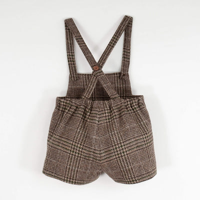 【Popelin】Brown plaid woollen short romper suit with pockets ロンパース 12/18m,18/24m,2/3y（Sub Image-2） | Coucoubebe/ククベベ