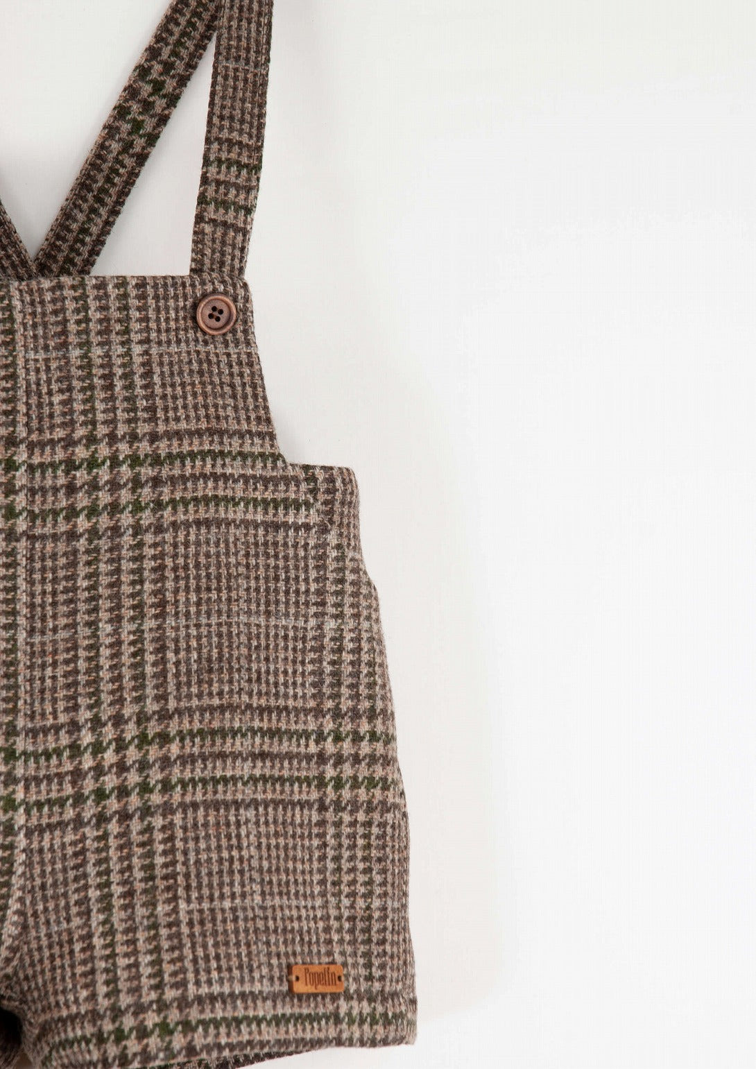 【Popelin】Brown plaid woollen short romper suit with pockets ロンパース 12/18m,18/24m,2/3y  | Coucoubebe/ククベベ