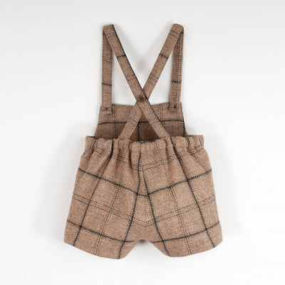 【Popelin】Beige plaid woollen short romper suit with pockets ロンパース 12/18m,18/24m,2/3y（Sub Image-2） | Coucoubebe/ククベベ