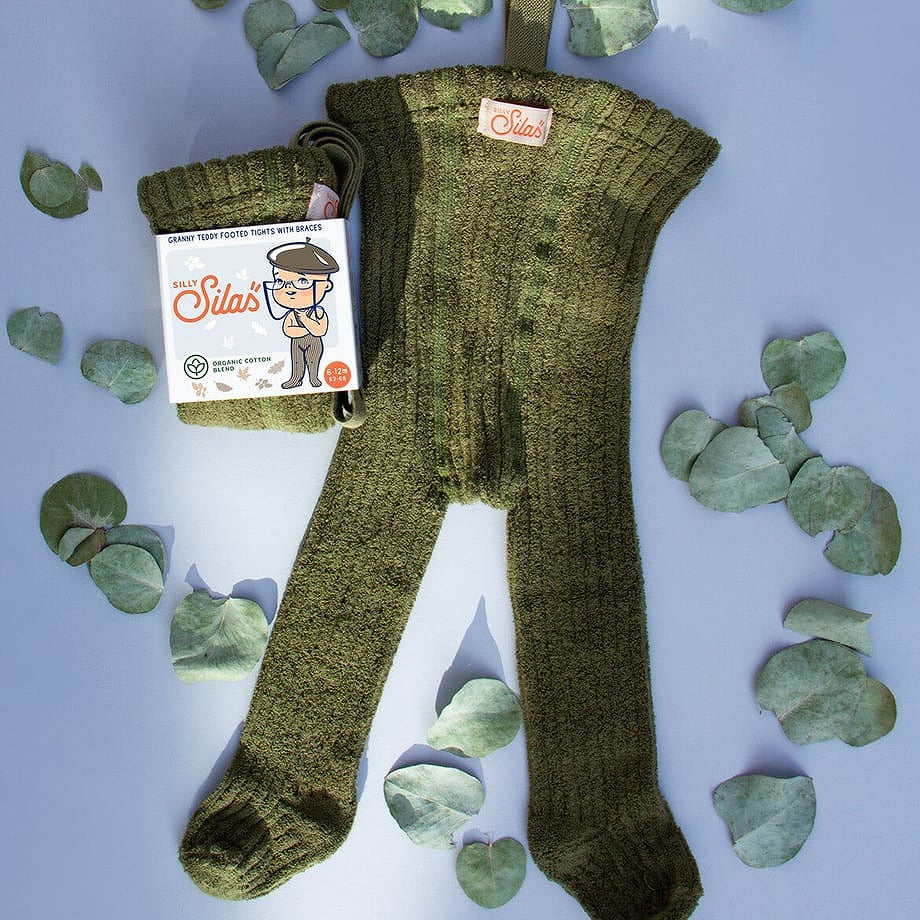 【SILLLY Silas】Granny Teddy Warmy Tights Collection Olive タイツ 0-6m,6-12m,1-2y,2-3y  | Coucoubebe/ククベベ