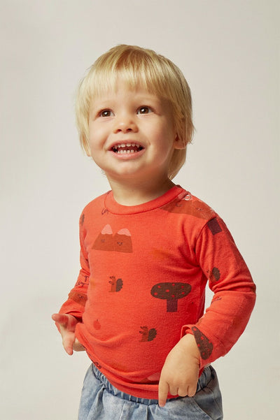 【The Campamento】MOUNTAINS RED BABY TSHIRT Red 長袖Tシャツ 12/18m,18/24m（Sub Image-3） | Coucoubebe/ククベベ