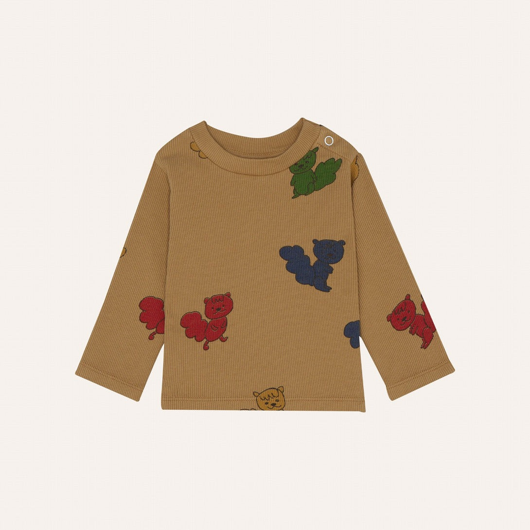 【The Campamento】MULTICOLOR SQUIRRELS BABY TSHIRT Camel 長袖Tシャツ 12/18m,18/24m  | Coucoubebe/ククベベ