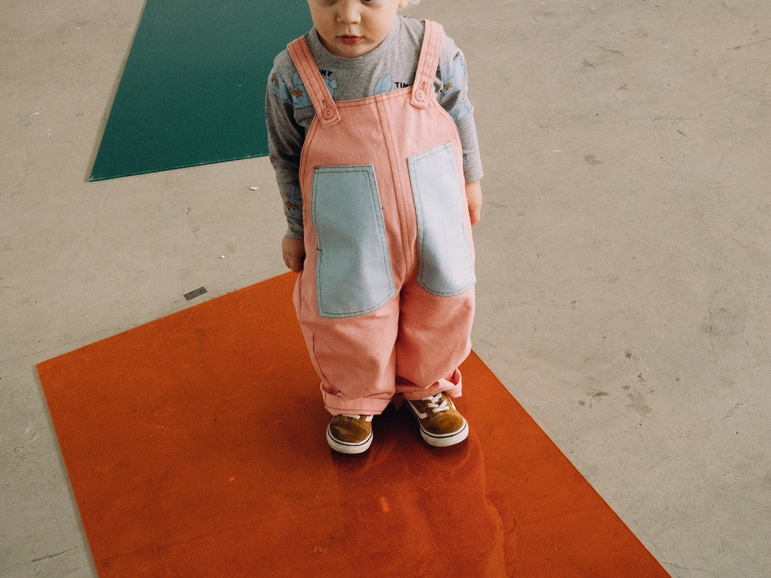 【tinycottons】BABY COLOR BLOCKED DUNGAREE peach ダンガリー 12m,18m,24m  | Coucoubebe/ククベベ