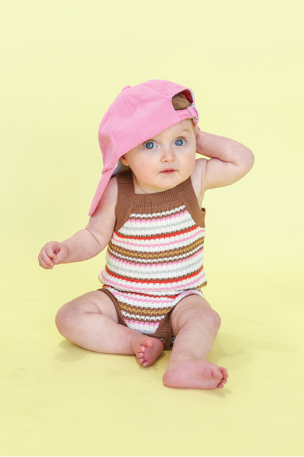 【GROWN】Organic Sunshine Stripe Knit Romper ロンパース 3-6m,6-12m,12-18m  | Coucoubebe/ククベベ