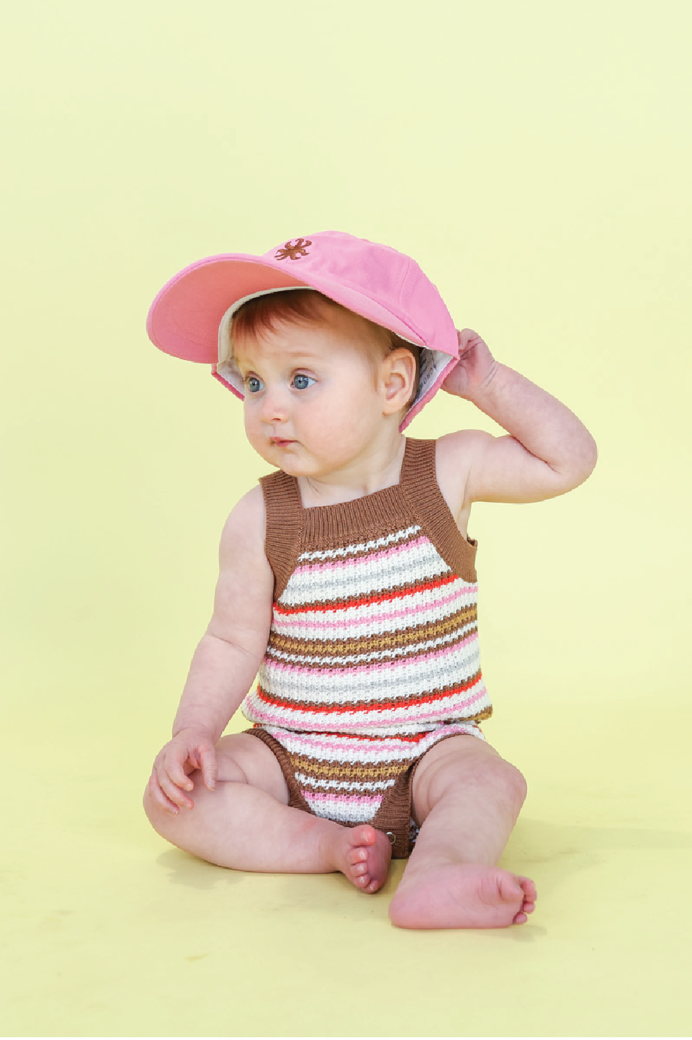 【GROWN】Organic Sunshine Stripe Knit Romper ロンパース 3-6m,6-12m,12-18m  | Coucoubebe/ククベベ