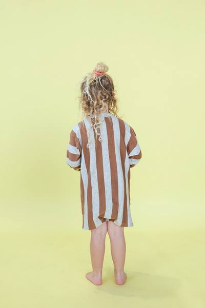 【GROWN】Organic Vertical Stripe Knit Romper Grey Marle & Brownie ロンパース 3-6m,6-12m,12-18m,18-24m（Sub Image-4） | Coucoubebe/ククベベ