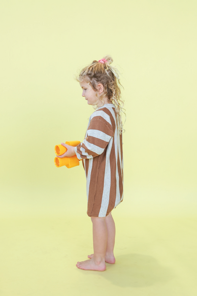 【GROWN】Organic Vertical Stripe Knit Romper Grey Marle & Brownie ロンパース 3-6m,6-12m,12-18m,18-24m（Sub Image-5） | Coucoubebe/ククベベ