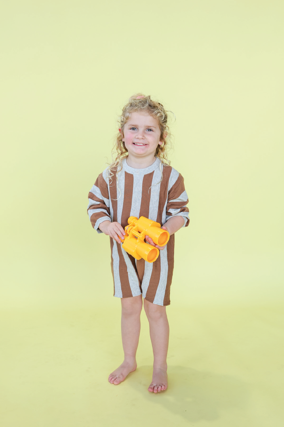 【GROWN】Organic Vertical Stripe Knit Romper Grey Marle & Brownie ロンパース 3-6m,6-12m,12-18m,18-24m  | Coucoubebe/ククベベ