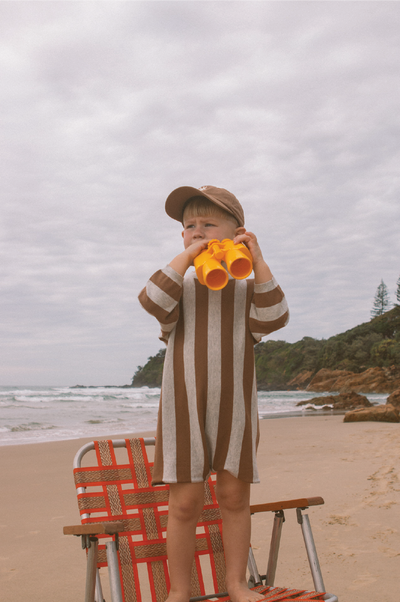 【GROWN】Organic Vertical Stripe Knit Romper Grey Marle & Brownie ロンパース 3-6m,6-12m,12-18m,18-24m（Sub Image-7） | Coucoubebe/ククベベ