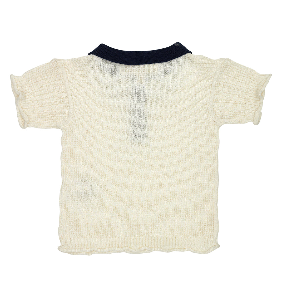 【AS WE GROW】【30%OFF】WAFFLE POLO CREAM/NAVY　ポロニット　18-36m,3-5y,6-8Y  | Coucoubebe/ククベベ